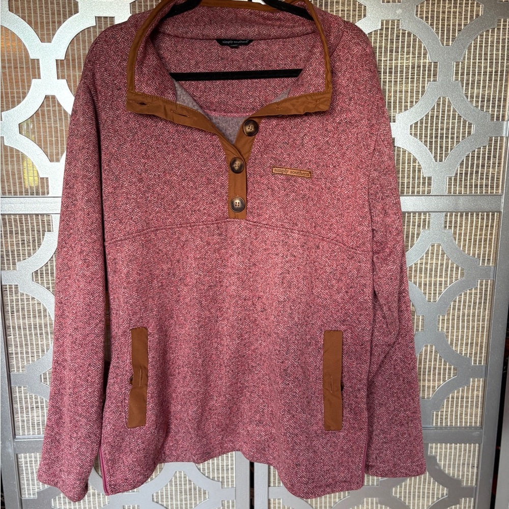 Simply Southern Heathered Pink Pullover with Brown Accents